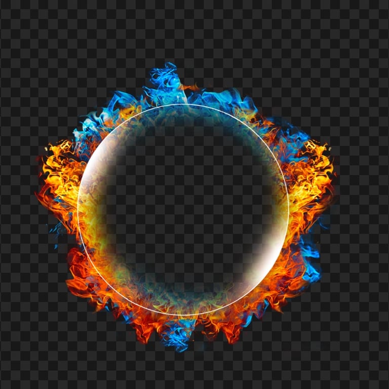 Circle Frame Blue & Orange Fire Flames PNG