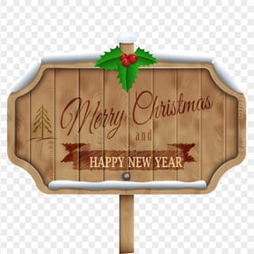 HD Cartoon Wooden Banner Merry Christmas & Happy New Year PNG