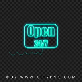 Download HD Open 24/7 Blue Neon Logo Sign PNG