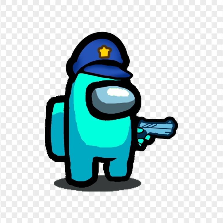 HD Cyan Among Us Crewmate Character Gun Hand & Police Hat PNG