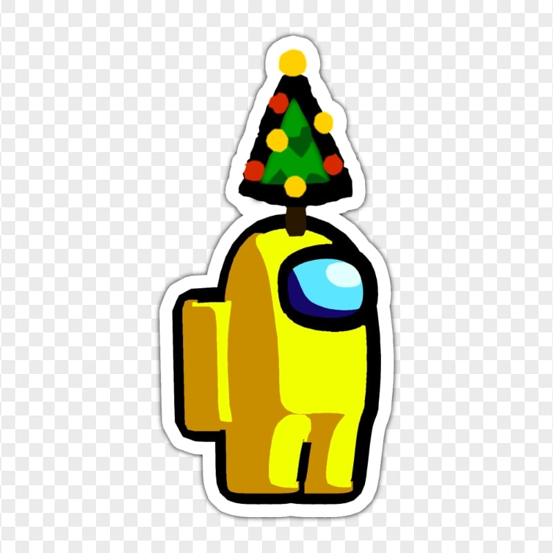 HD Yellow Among Us Crewmate Character With Christmas Tree Hat Stickers PNG