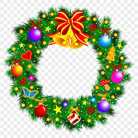 Bells And Baubles Decorated Christmas Wreath PNG