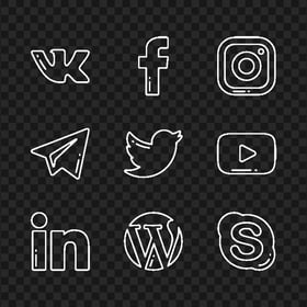 Social Media White Drawing Logos Icons HD PNG