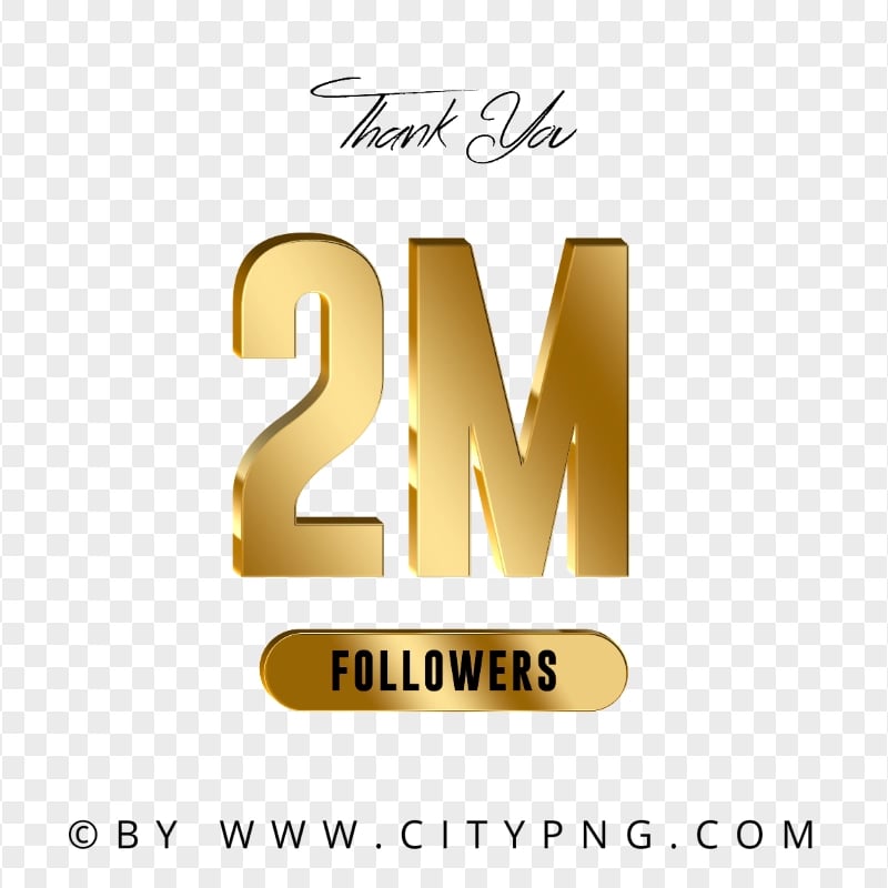 2M Followers Gold Thank You Transparent Background