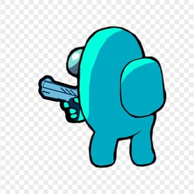 HD Cyan Among Us Character Back View Pointing Gun PNG