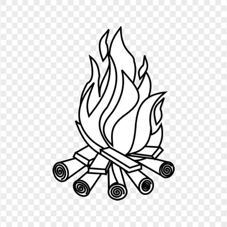 Black & White Campfire Coloring PNG