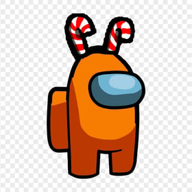 HD Orange Among Us Crewmate Character With Candy Cane Hat On Top PNG