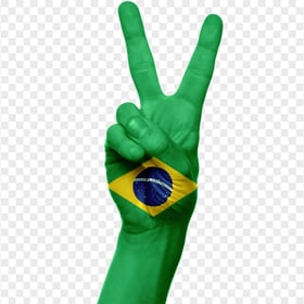 Peace Hand Gesture Painted With Brazil Flag HD PNG