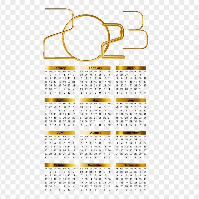 Calendar 2023 Gold Effect HD Transparent Background