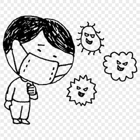 Drawing Boy Wear Surgical Mask Surrounded By Germs
