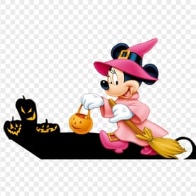 Minnie Mouse Halloween Holding Broom And Pumpkin PNG