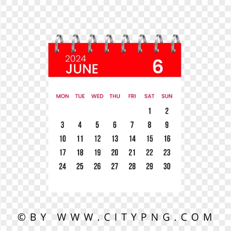 June 2024 Vector Calendar Page HD Transparent Background Citypng
