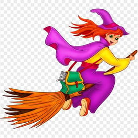 HD Cartoon Witch Flying On A Broom Wear Pink Clothes PNG