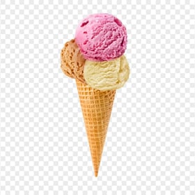 Three Flavors Scoops Ice Cream Cone PNG Image