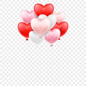 HD Red White And Pink Heart Love Valentines Balloons Flying PNG