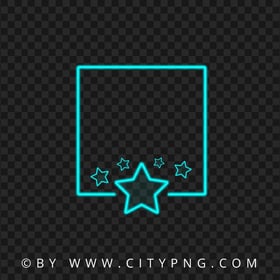 Blue Green Neon Frame With Stars HD PNG