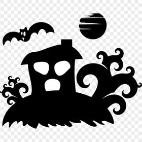 Spooky Halloween Scene Tree Bat Black Silhouette FREE PNG
