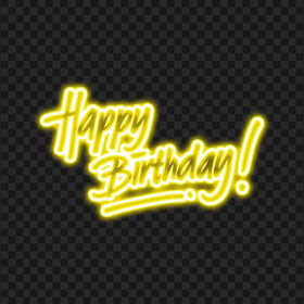 HD Yellow Neon Happy Birthday Lettering Calligraphy PNG
