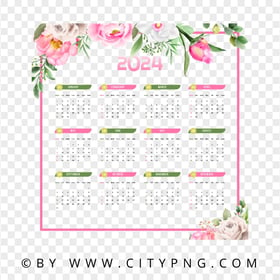 HD 2024 Calendar Decorated With Roses PNG