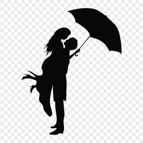 Umbrella Loving Couple Black Silhouette PNG
