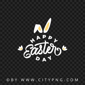 HD Happy Easter Day Yellow Greeting with Bunny Ears PNG