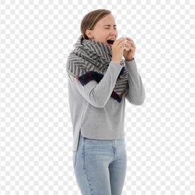Sick Standing Female Human Coughing Common Cold