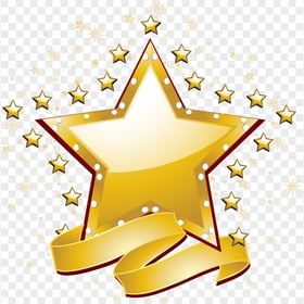 Yellow Gold Star With Ribbon Illustration PNG