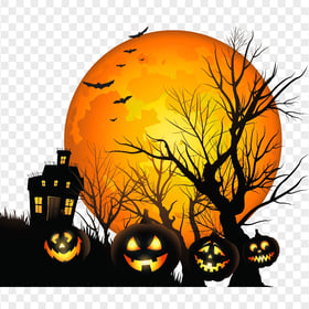 Halloween Haunting House Pumpkins Night Illustration PNG