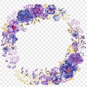 Round Watercolor Painting Purple Flower Wreath