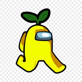 HD Yellow Among Us Character Walking With Leaf Hat PNG