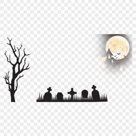 Halloween Grave, Tree And Moon Silhouettes Illustrations PNG
