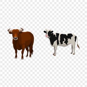 HD Cartoon Cow And Bull Farm Animals PNG