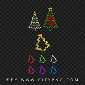 Collection Set Of Neon Colorful Christmas Tree HD PNG