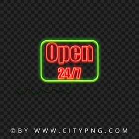 Open 24/7 Red & Green Neon Logo Sign Image PNG