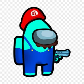 HD Super Mario Cyan Among Us Crewmate Character Hold Gun PNG