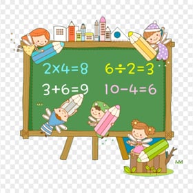 Mathematics Cartoon Chalkboard With Children