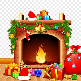 HD Cartoon Christmas Fireplace With Gifts Scene PNG