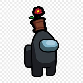 HD Black Among Us Crewmate Character With Flower Pot On Top PNG