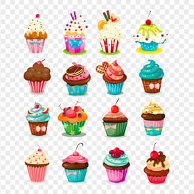 HD Cartoon Birthday Cupcakes Icing Muffin PNG