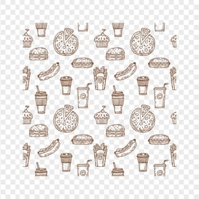 Lineart Fast Food Pattern HD Transparent Background