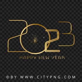 Premium Gold 2023 Happy New Year With Clock PNG