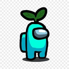 HD Cyan Light Blue Among Us Character With Green Leaf Hat On Head PNG