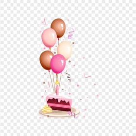 HD Pink Cute Birthday Cake Confetti And Balloons Illustration PNG