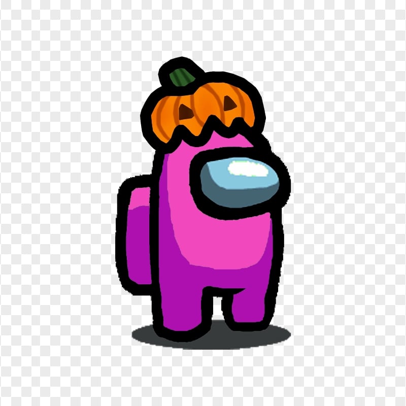 HD Pink Among Us Character With Pumpkin Hat Halloween PNG
