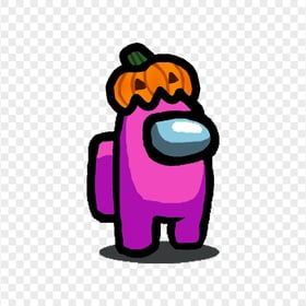 HD Pink Among Us Character With Pumpkin Hat Halloween PNG