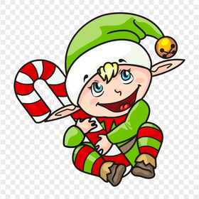 Baby Elf Clipart Cartoon Character Holding Candy Cane