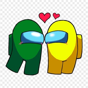 HD Among Us Green Love Yellow Characters Valentines Day PNG