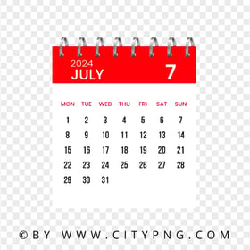 July 2024 Vector Calendar Page HD Transparent Background