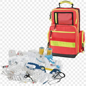 Orange First Aid Backpack With Medicine Supplies