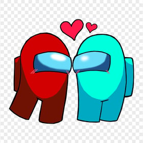 HD Among Us Red Love Cyan Characters Valentines Day PNG